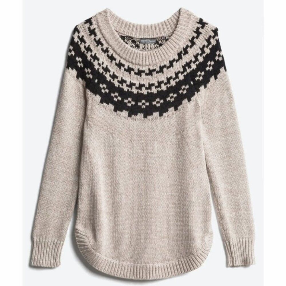 Market & Spruce Fair Isle Boat Neck Sweater Medium Beige Navy Stitch Fix
